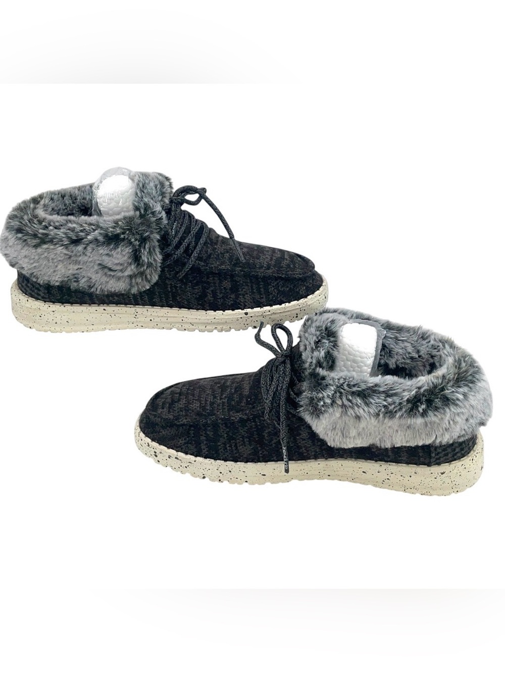 Hey Dude Wendy Fur Lined Black Gray Women’s Size 5 Cozy Shoes - Picture 2 of 7